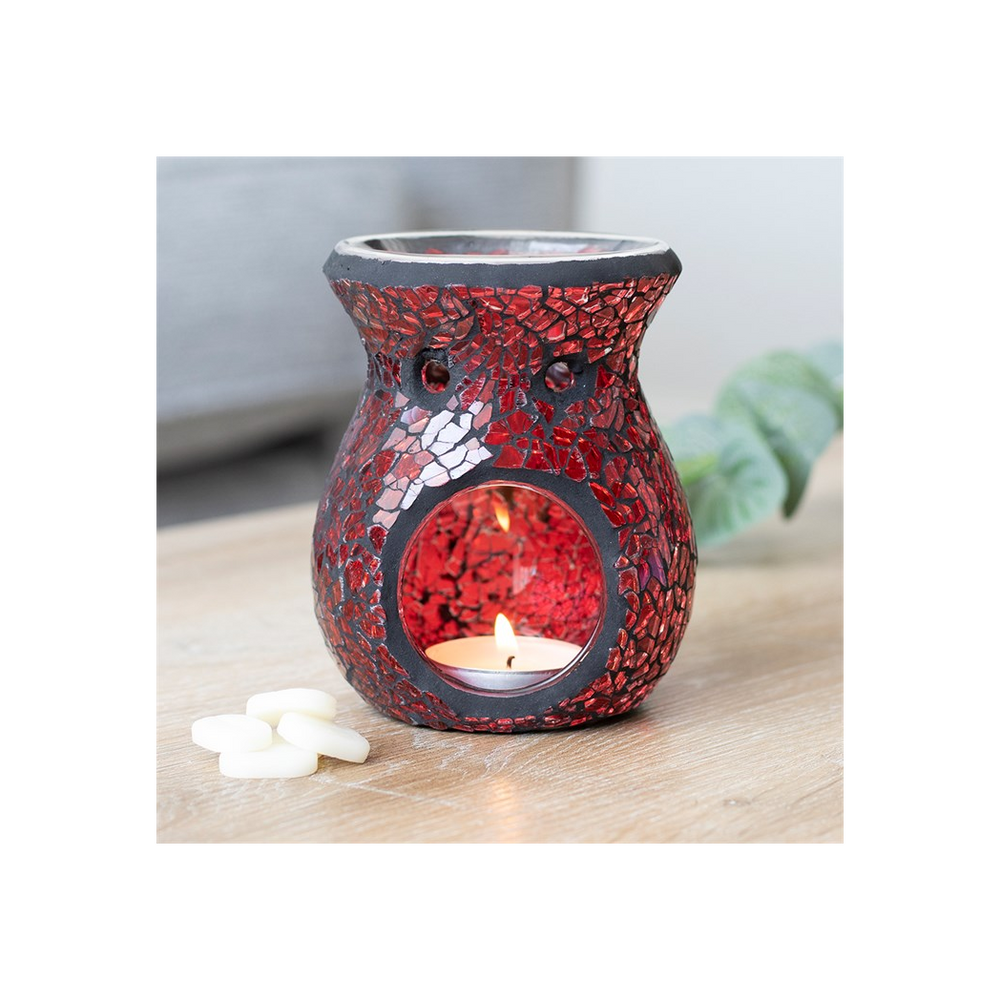 Small Red Crackle Glass Oil Burner